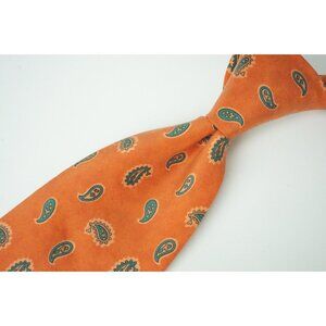 Isaia 7 Fold Orange Teal Paisley Acient Madder 100% Silk Tie Brand New